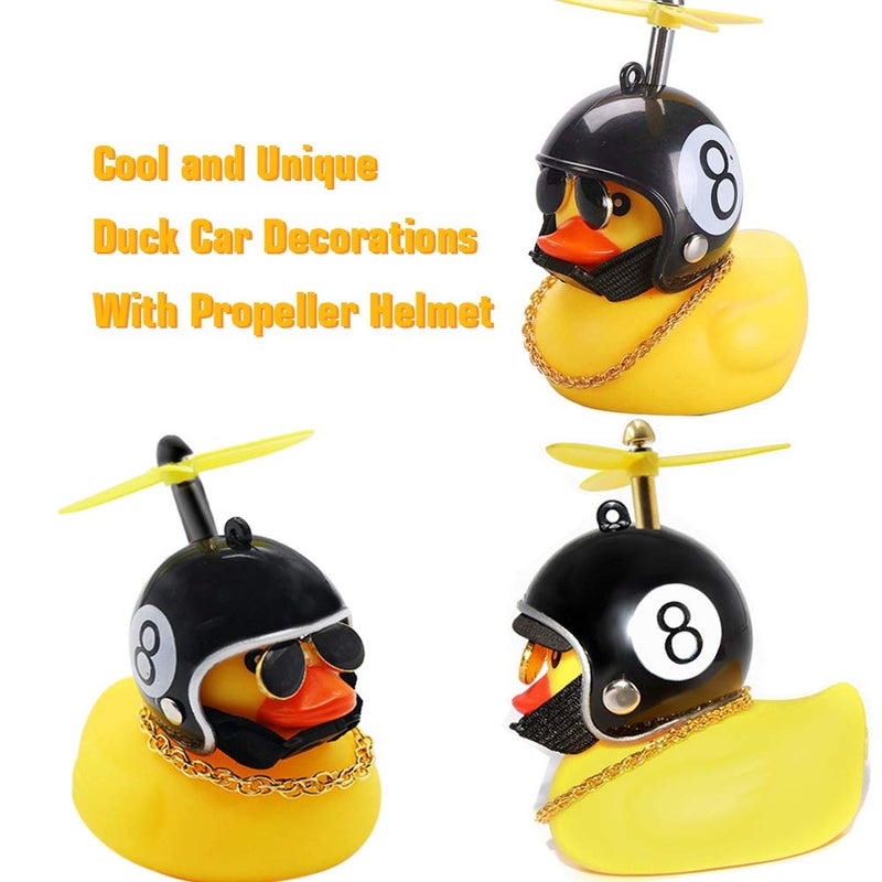 wonuu Rubber Duck Car Ornaments Yellow Duck Car Dashboard Decorations with Propeller Helmet - Image 2